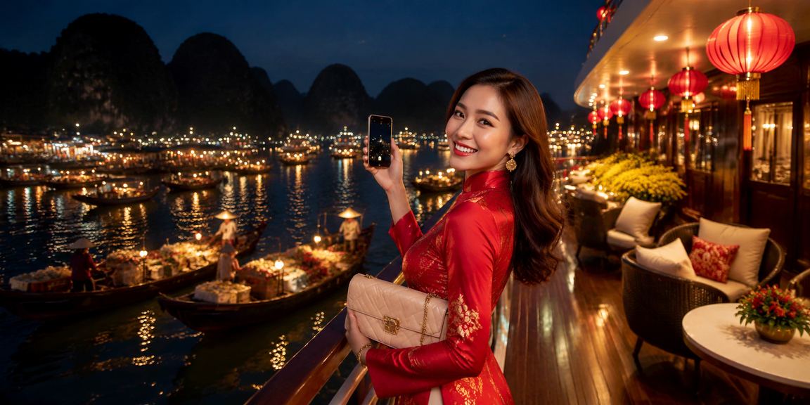 Người dùng tại Vịnh Hạ Long chơi slot game dịp Tết trên base44